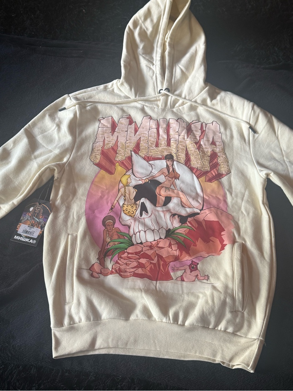 Mishka Cream Graphic Crewneck with Pink & Red Artwork